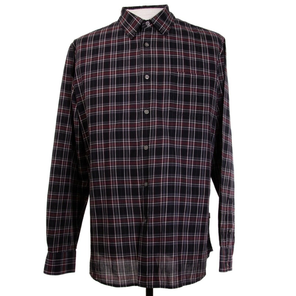 John Varvatos Slim Mens L Red Black Plaid Long Sleeve‎ Thin Button Front Shirt